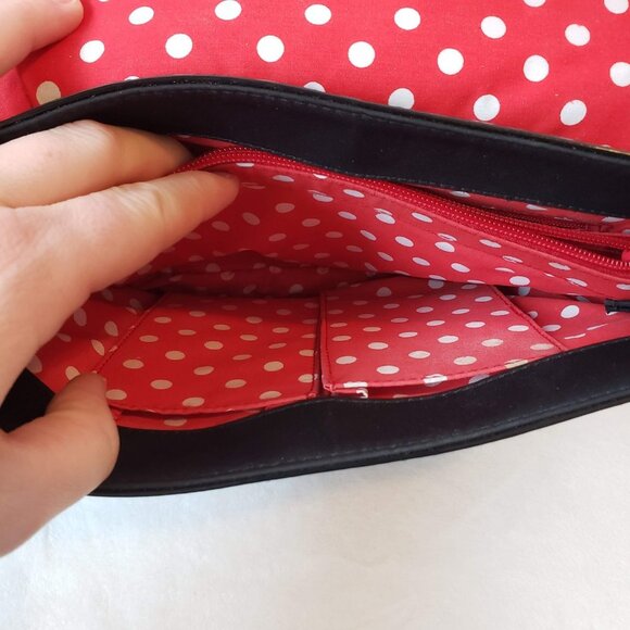 LIZ CLAIBORNE Shiny Patent Shoulder Bag Structured Retro Polka Dot Lining - Picture 7 of 15